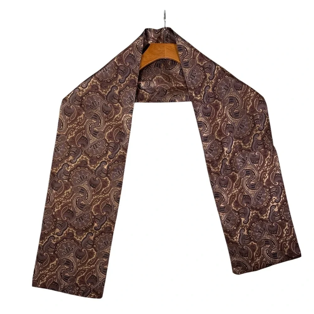 Made in Italy Silk Paisley Scarf Brown Tan Burgundy Double Layered Accessory